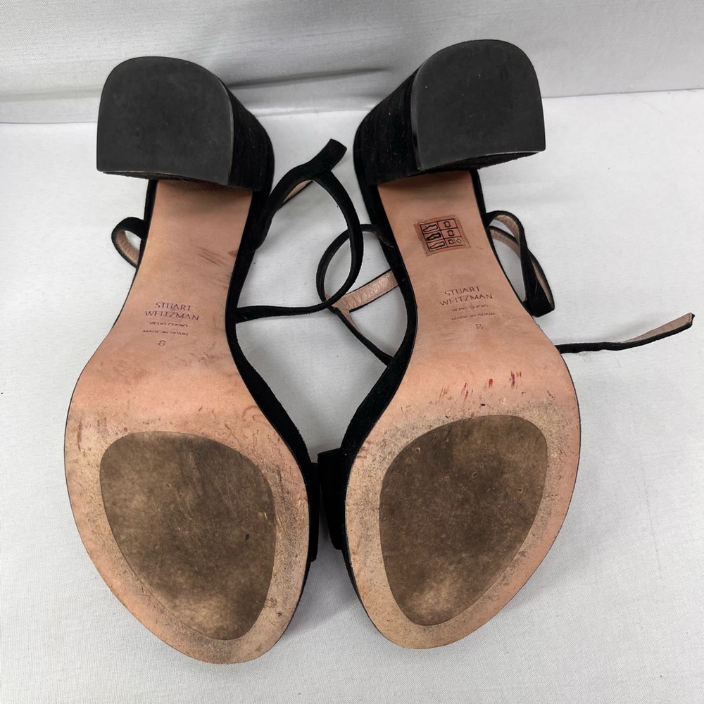 Black Suede Stuart Weitzman Block-Heel Sandals - image 5